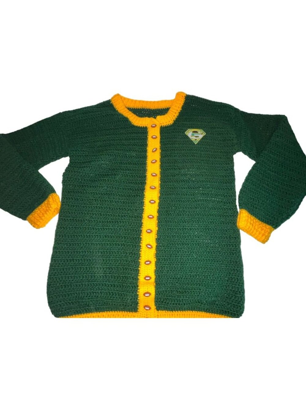 Football Game Day Sweater Green Bay Packers XXL Green Handmade Crochet OOAK